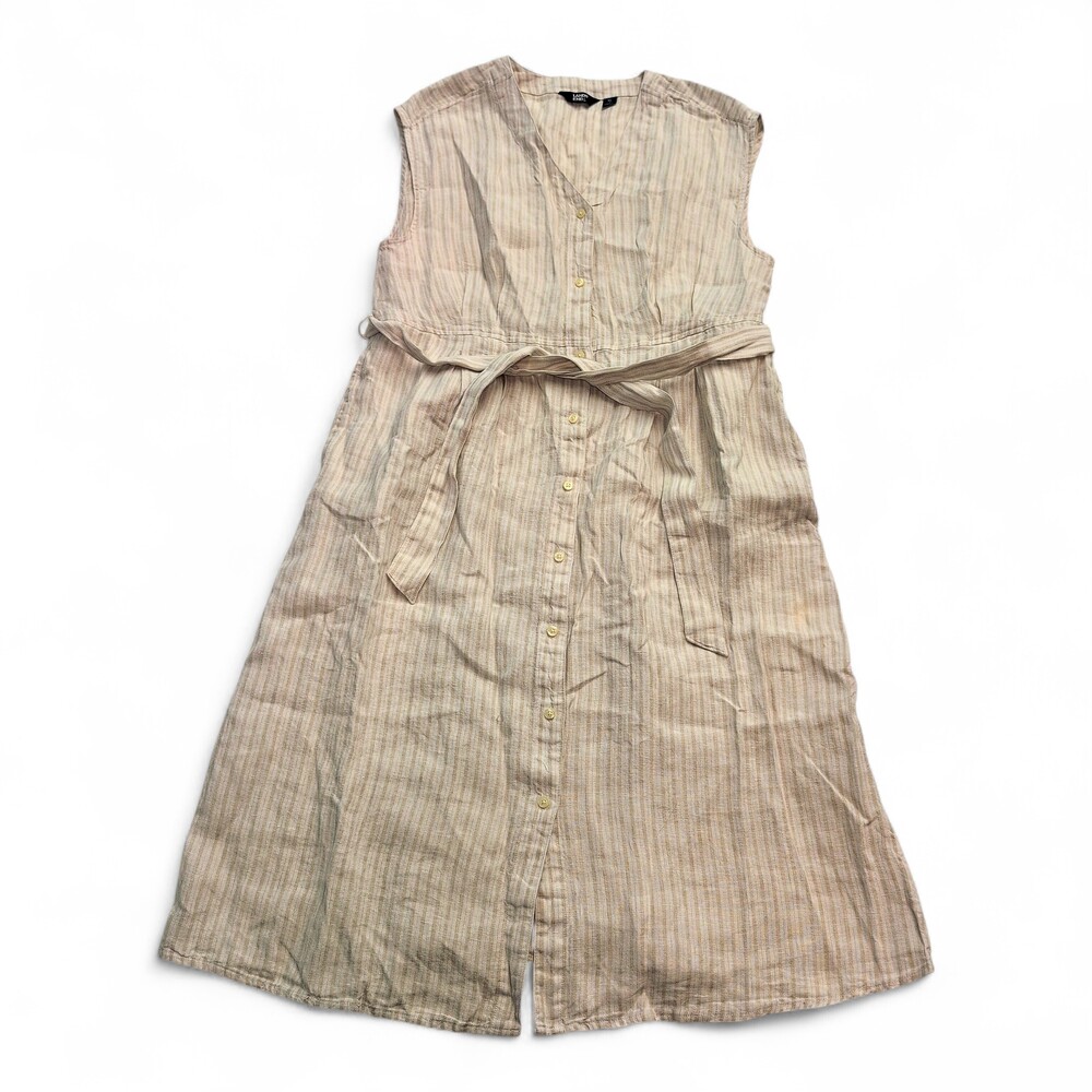 Lands' End Sleeveless Button-Front White Striped Dress XL